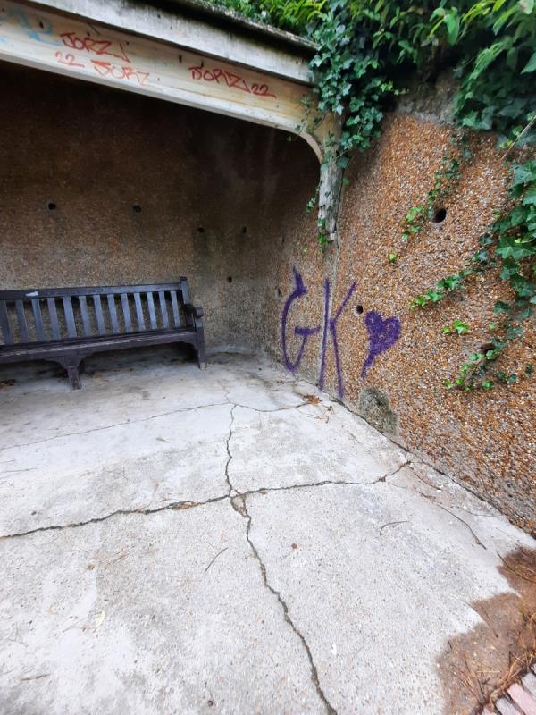 Please remove purple grafitti in covered shelter middle gravel prom. 
Unable to remove with wipes.

Regards 

Gary Batchelor 
Senior advisor 
NF
-King Edwards Parade, Meads, Eastbourne