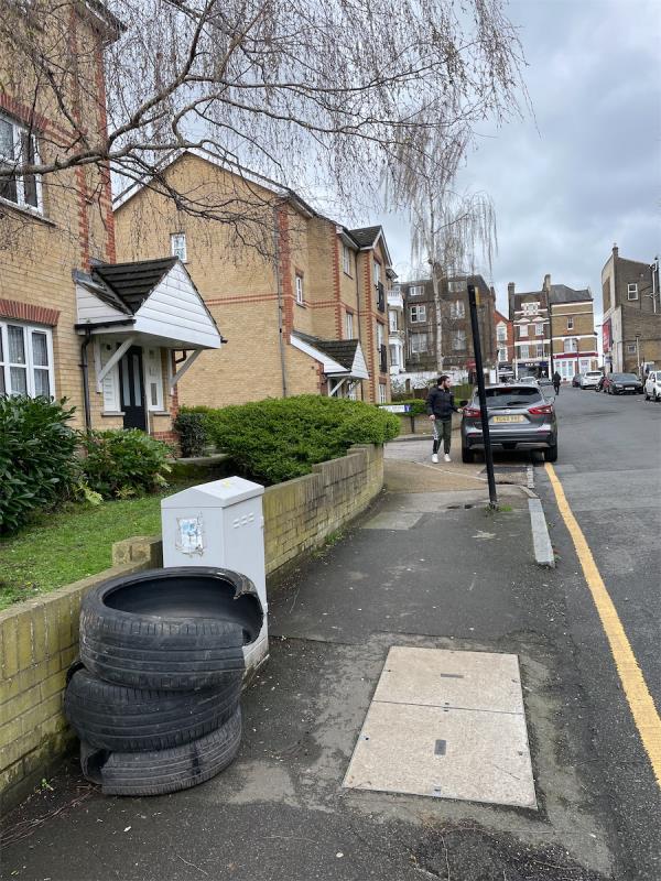 These tyres were on a tow truck left for weeks. Truck is now gone but tyres are on the pavement -2S-9 Silverdale, London, SE26 4SD