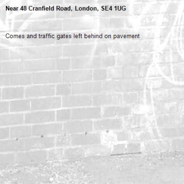 Comes and traffic gates left behind on pavement-48 Cranfield Road, London, SE4 1UG