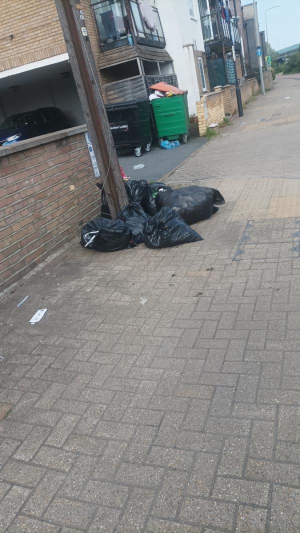 Loads of black bags tipped. It's very common here this selection of the roads needs to be monitored -1171 Newham Way, East Ham, London, E6 5JJ