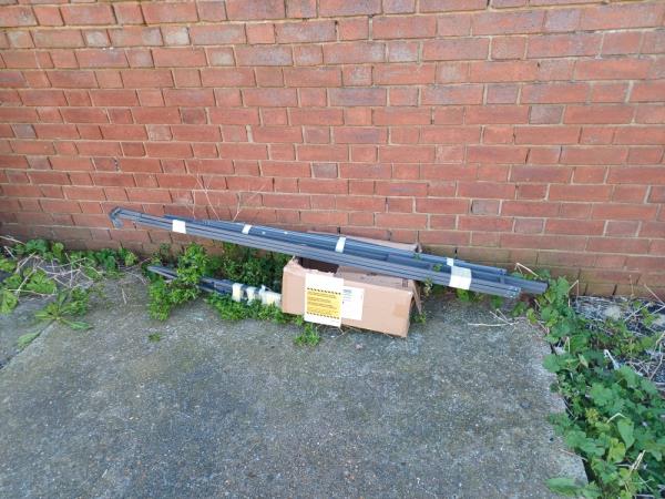 Cardboard box and metal frames fly tipped at 2 Fulmer Road, E16. -2A, Fulmer Road, West Beckton, London, E16 3TF