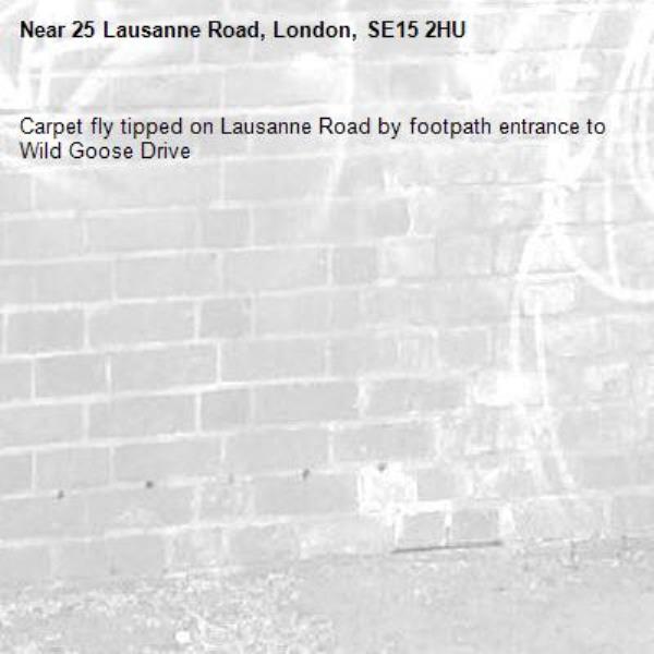 Carpet fly tipped on Lausanne Road by footpath entrance to Wild Goose Drive -25 Lausanne Road, London, SE15 2HU