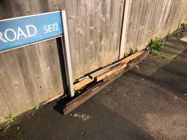 Junction of Chinbrook Road. Please clear flytip of wood-50 Luffman Road, Grove Park, London, SE12 9SX