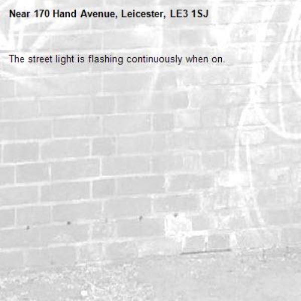 The street light is flashing continuously when on.-170 Hand Avenue, Leicester, LE3 1SJ