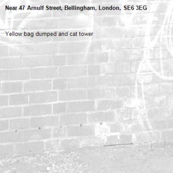 Yellow bag dumped and cat tower-47 Arnulf Street, Bellingham, London, SE6 3EG