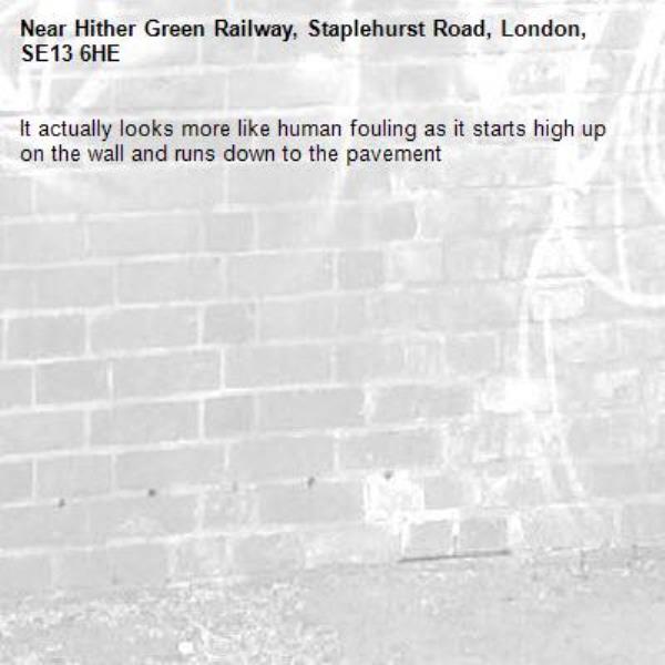 It actually looks more like human fouling as it starts high up on the wall and runs down to the pavement -Hither Green Railway, Staplehurst Road, London, SE13 6HE