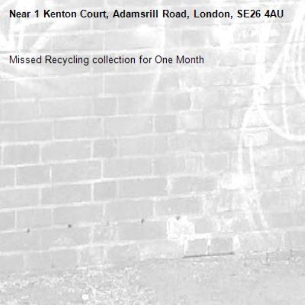 Missed Recycling collection for One Month-1 Kenton Court, Adamsrill Road, London, SE26 4AU