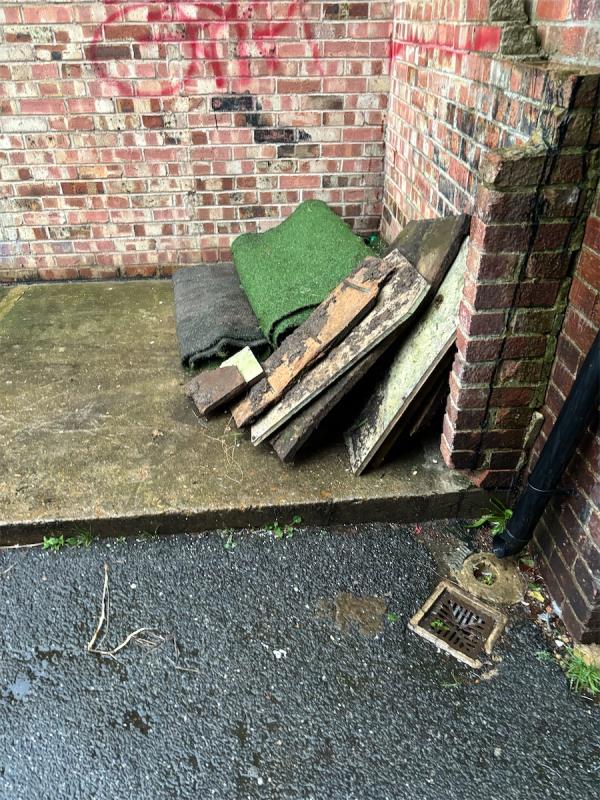 Loads of wood and artificial grass dumped at the back of falcon street needs picking up please -9 Falcon Street, Plaistow, London, E13 8DD