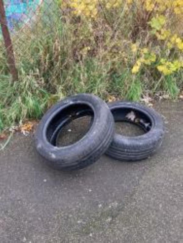 Please clear 2 Tyres, Reported via Fix My Street-211 Wellmeadow Road, London, SE6 1HR