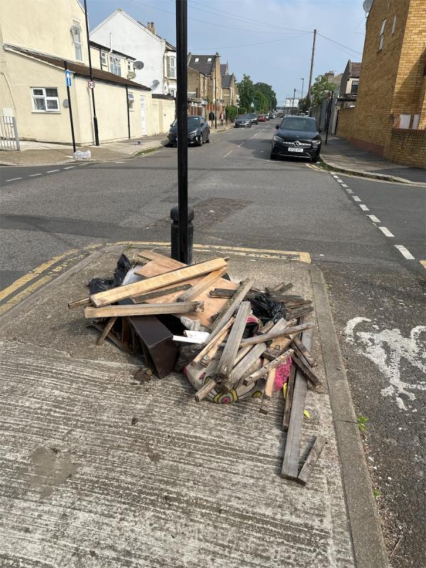 Dumped rubbish on mini island 
Please clear thanks -Vermilion House, 62 St Antonys Road, Forest Gate, London, E7 9QB