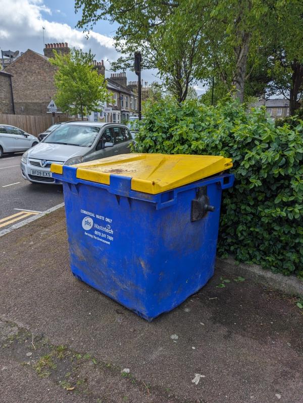 Commercial waste left in a blue bin -45A, Alverton Street, London, SE8 5NH