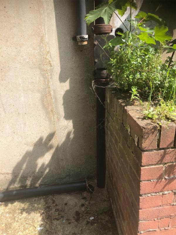 90- 98 Courthill Road by rear steps on to Hither Green Lane. Please repair section of down pipe which has come off-92 Courthill Road, Hither Green, London, SE13 6HA