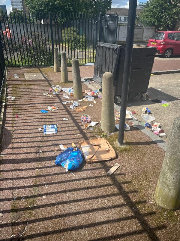 Rubbish on street, needs urgent cleaning. Health and safety concerns as near kids playground -1 Cruikshank Road, Stratford, London, E15 1SN