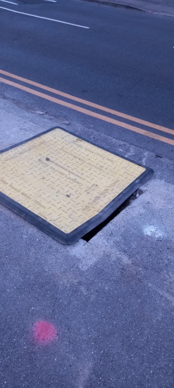 The cover over the City Fibre hole is not secures, it has been damaged by a Tesco delivery van and now poses a dangerous trip hazard.-68 Whitley Wood Lane, Reading, RG2 8PP