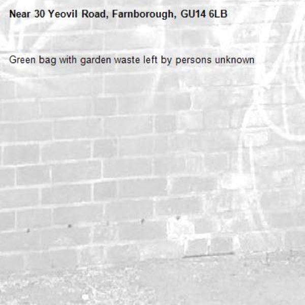 Green bag with garden waste left by persons unknown-30 Yeovil Road, Farnborough, GU14 6LB