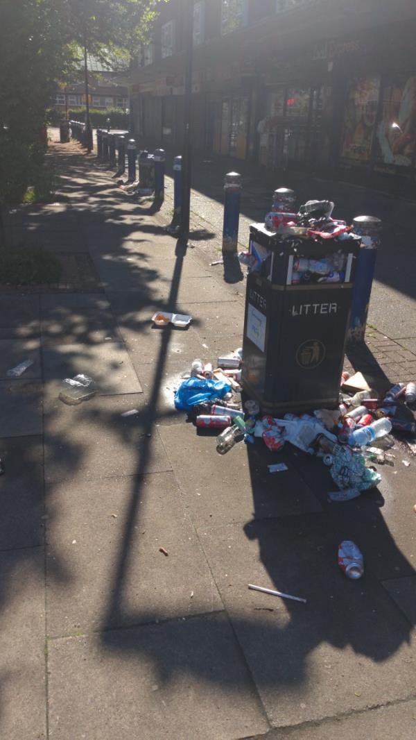 Bin massively overflowing and rubbish strewn down street.-54 Fife Road, Canning Town, London, E16 1QB