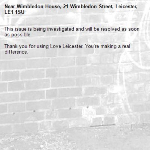 This issue is being investigated and will be resolved as soon as possible

Thank you for using Love Leicester. You’re making a real difference.


-Wimbledon House, 21 Wimbledon Street, Leicester, LE1 1SU