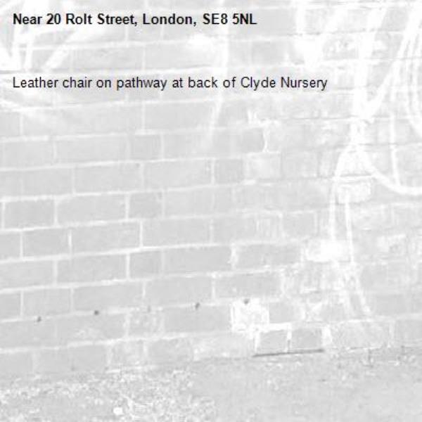 Leather chair on pathway at back of Clyde Nursery-20 Rolt Street, London, SE8 5NL