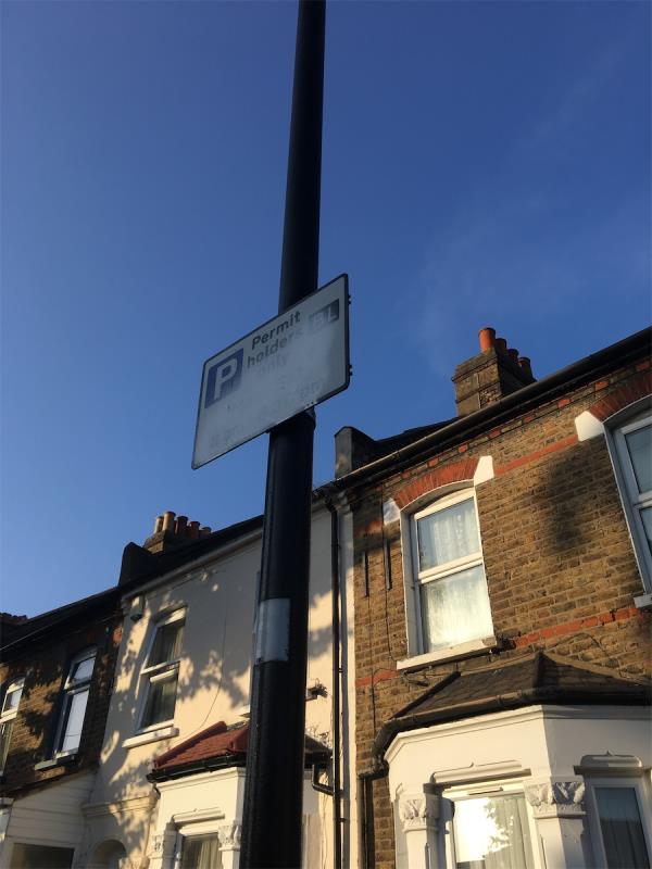 Sprayed parking road signs both signs thanks please clean -51 St Martins Avenue, East Ham, London, E6 3DU