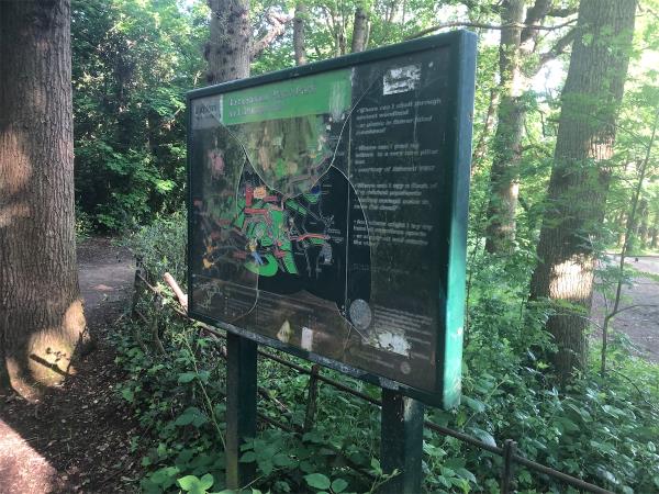 Map sign has damage  prospects covering. Can this be replaced-Beckenham Place Park, Beckenham