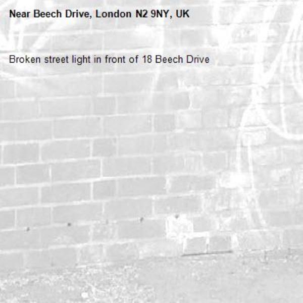 Broken street light in front of 18 Beech Drive-Beech Drive, London N2 9NY, UK
