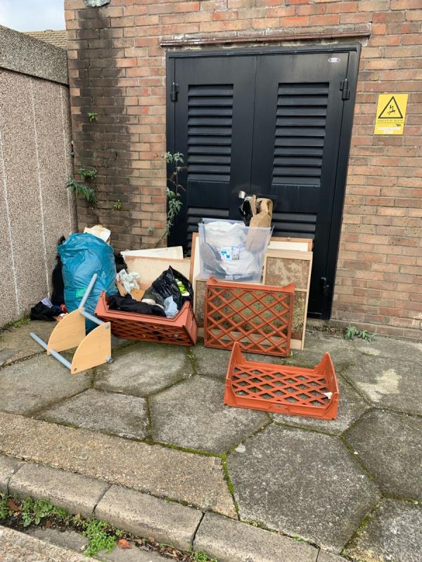Household items dumped in front of electricity sub station -2 Evesham Rd, London E15 4AJ, UK