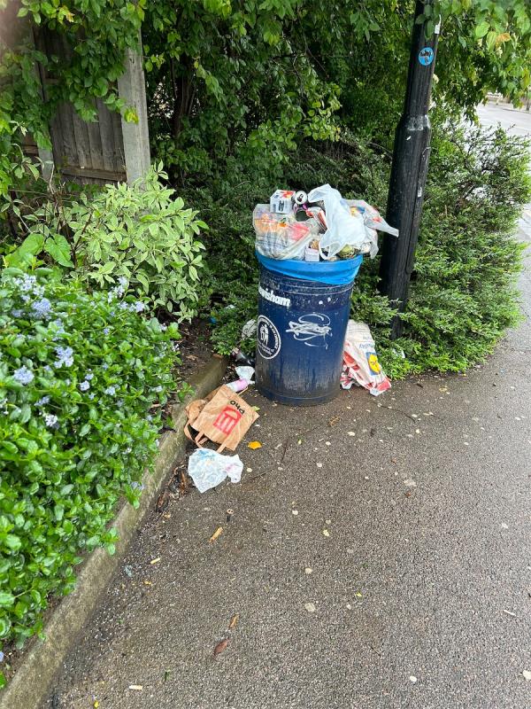 Overflowing bin outside litter, often the case-53 John Silkin Lane, London, SE8 5BB