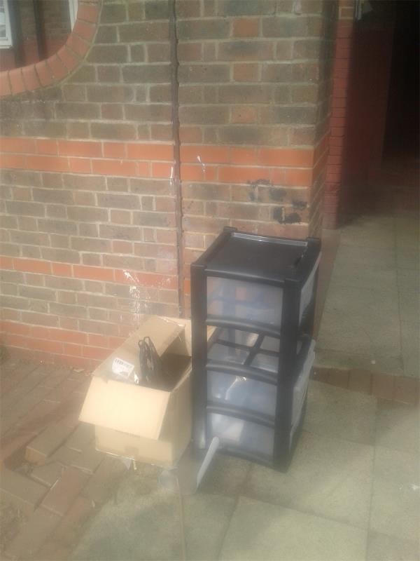 Please clear flytip from outside block-Holden House, Deptford Church Street, London, SE8 4SQ