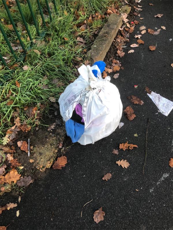 Junction of Woodbank Road. Please clear dumped bag of clothes-200 Shroffold Road, Bromley, BR1 5NL
