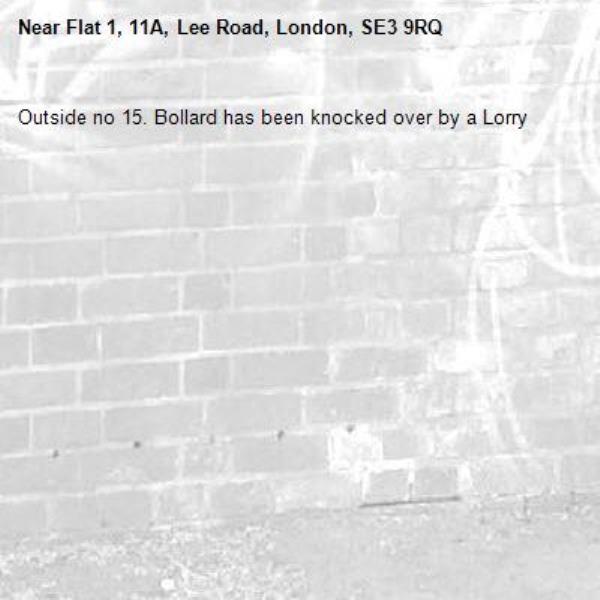 Outside no 15. Bollard has been knocked over by a Lorry-Flat 1, 11A, Lee Road, London, SE3 9RQ