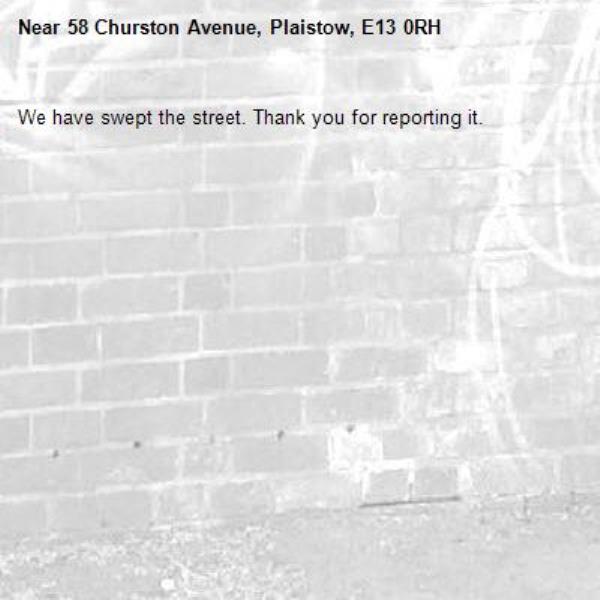 We have swept the street. Thank you for reporting it.-58 Churston Avenue, Plaistow, E13 0RH