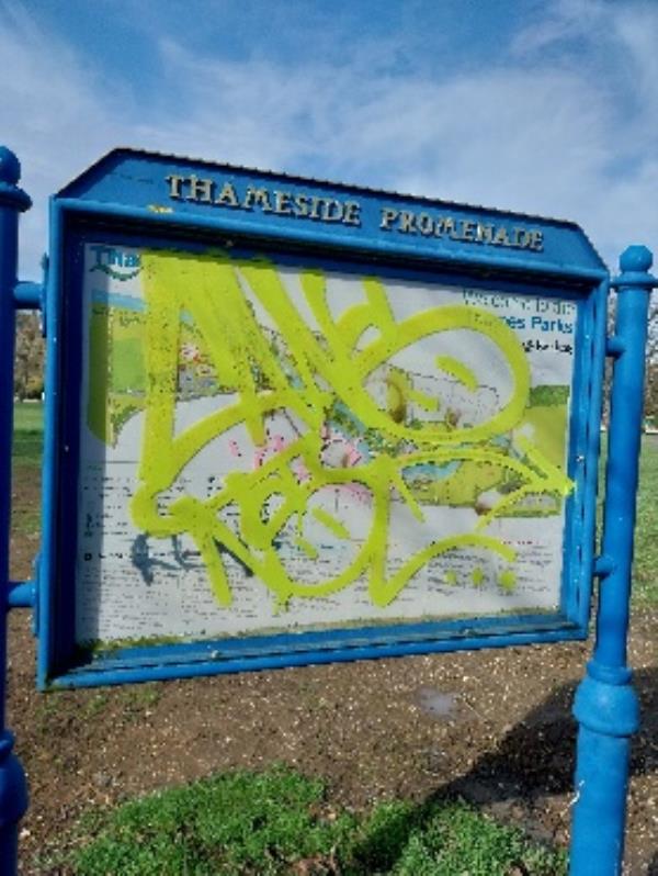 graffiti on park map-Access From Richfield Avenue To Rivermead Leisure Centre, Reading