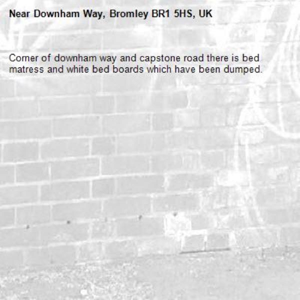 Corner of downham way and capstone road there is bed matress and white bed boards which have been dumped.-Downham Way, Bromley BR1 5HS, UK