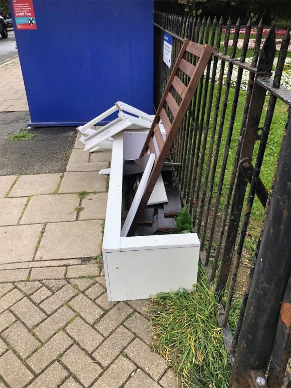 Please clear flytip furniture from outside Forster Park-Downderry In The Park, Whitefoot Lane, Bromley, BR1 5QL
