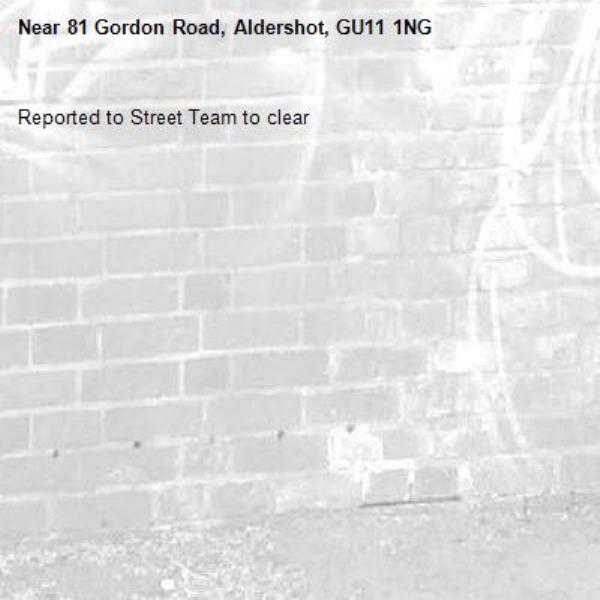 Reported to Street Team to clear-81 Gordon Road, Aldershot, GU11 1NG