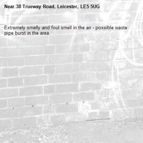 Extremely smelly and foul smell in the air - possible waste pipe burst in the area. -38 Trueway Road, Leicester, LE5 5UG