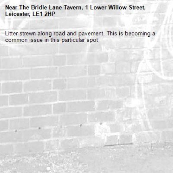 Litter strewn along road and pavement. This is becoming a common issue in this particular spot-The Bridle Lane Tavern, 1 Lower Willow Street, Leicester, LE1 2HP