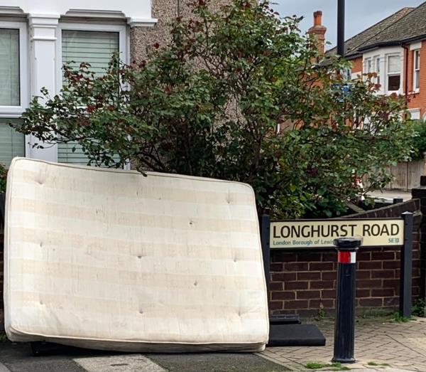 Dumped mattress blocking pavement -Longhurst Road SE13 junction with Staplehurst Road 
