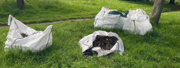 Approx 5 Builders waste bags have been dumped in Hilly Fields.  The bags contain mixed materials from a house clearance.  They have been there for a week now.-Hilly Fields Park