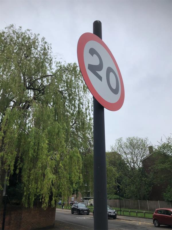 Junction of Bell Green Lane. 20Mph sign requires adjusting-37 Haseltine Road, London, SE26 5AF