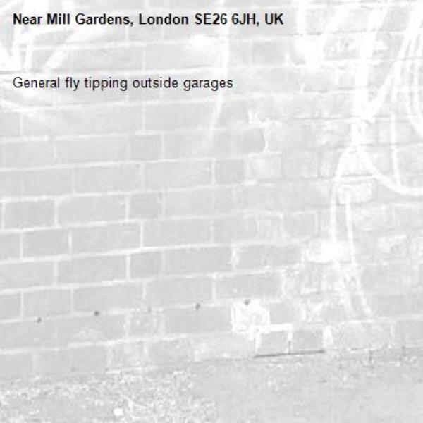General fly tipping outside garages -Mill Gardens, London SE26 6JH, UK