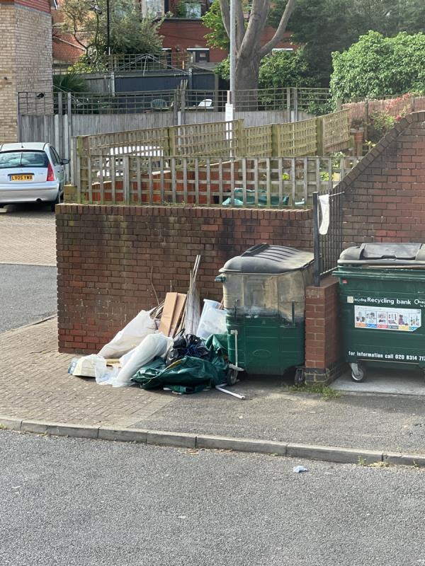 22 days ago it was first reported , unfortunately more rubbish is being added -20 Birch Grove, Lee, SE12 0SP
