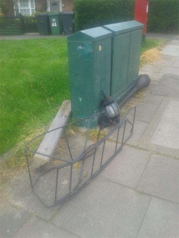 Junction of Rangefield Road by Cable box. Please clear a dumped lamppost-46 Glenbow Road, Bromley, BR1 4RL