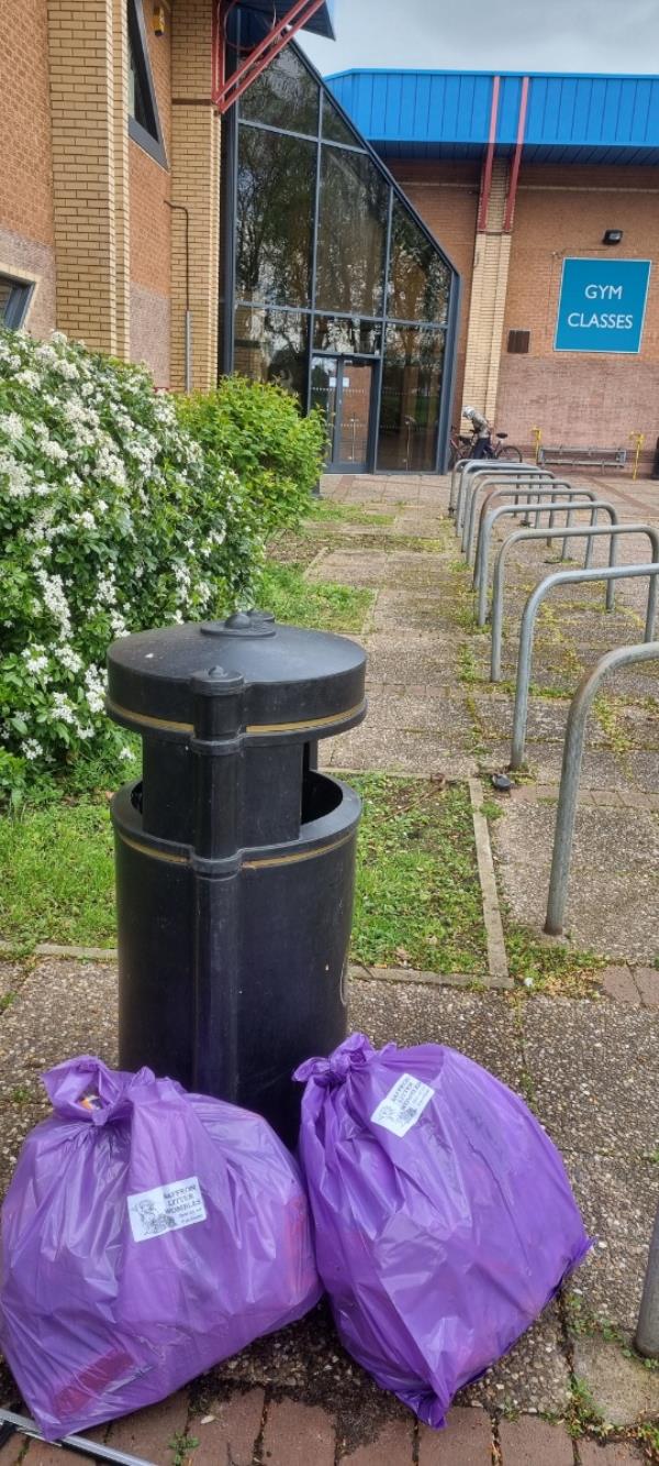 Litter collected by Saffron Litter wombles left by bin to be collected please -Aylestone Leisure Centre