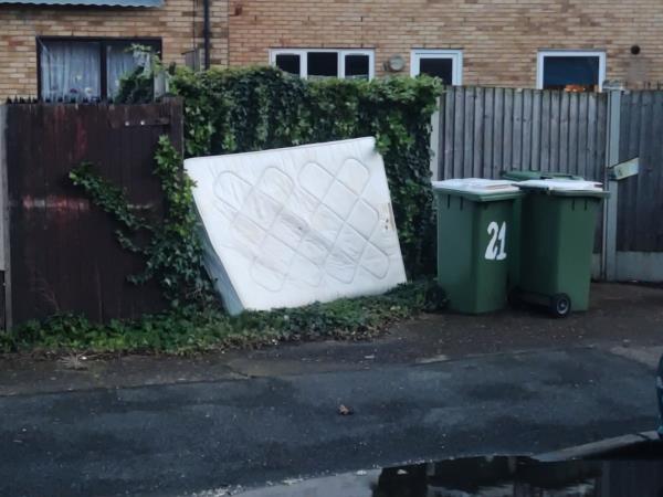 This was reported before. Other rubbish has been removed, but old mattress is still there.-16 Hogarth Close, West Beckton, London, E16 3SR