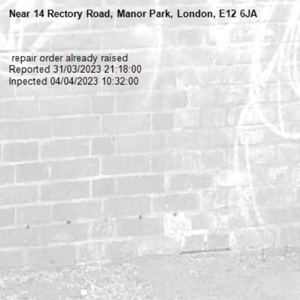  repair order already raised
Reported 31/03/2023 21:18:00
Inpected 04/04/2023 10:32:00-14 Rectory Road, Manor Park, London, E12 6JA