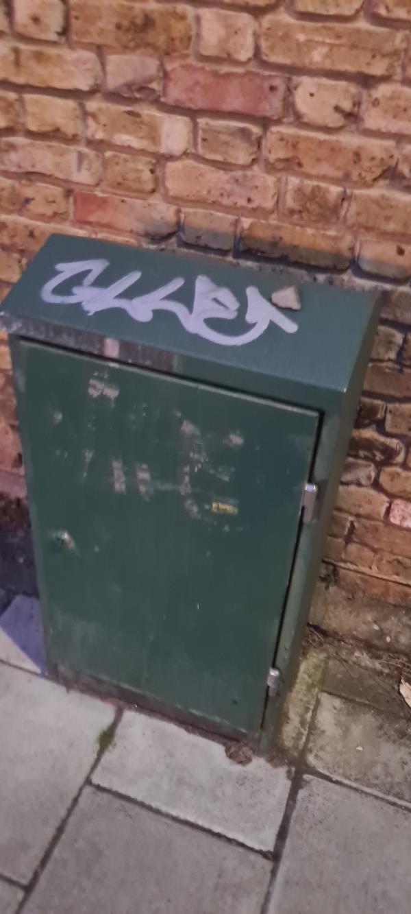 Graffiti on cable box opposite Milk Cafe in Manor Lane-117 Manor Lane, London, SE12 8LT