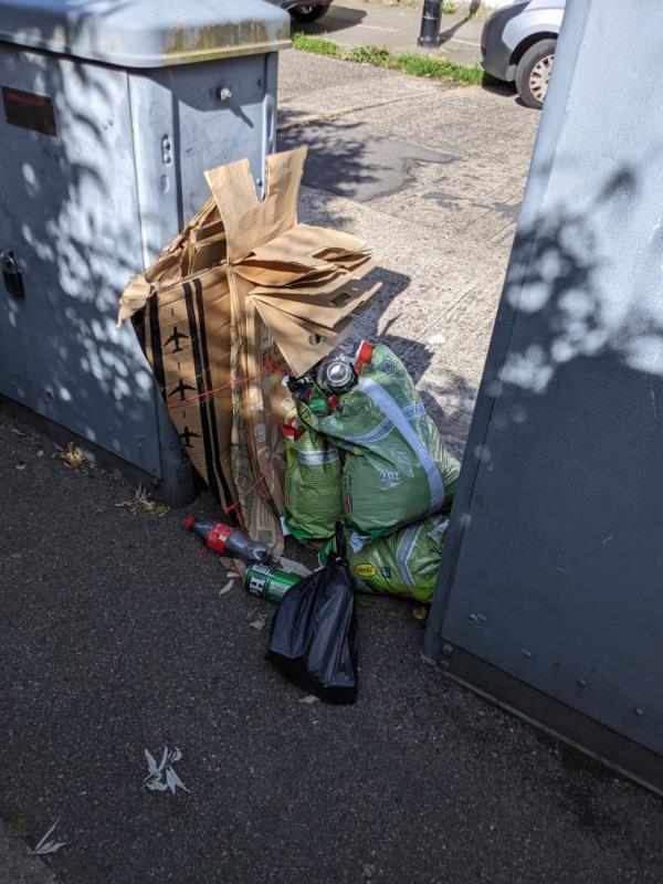 Pile of cardboard, bags of rubbish, and other items accumulating.-1 Brockley Hall Road, Honor Oak Park, SE4 1RH