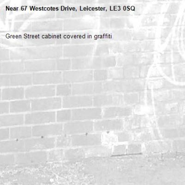 Green Street cabinet covered in graffiti -67 Westcotes Drive, Leicester, LE3 0SQ