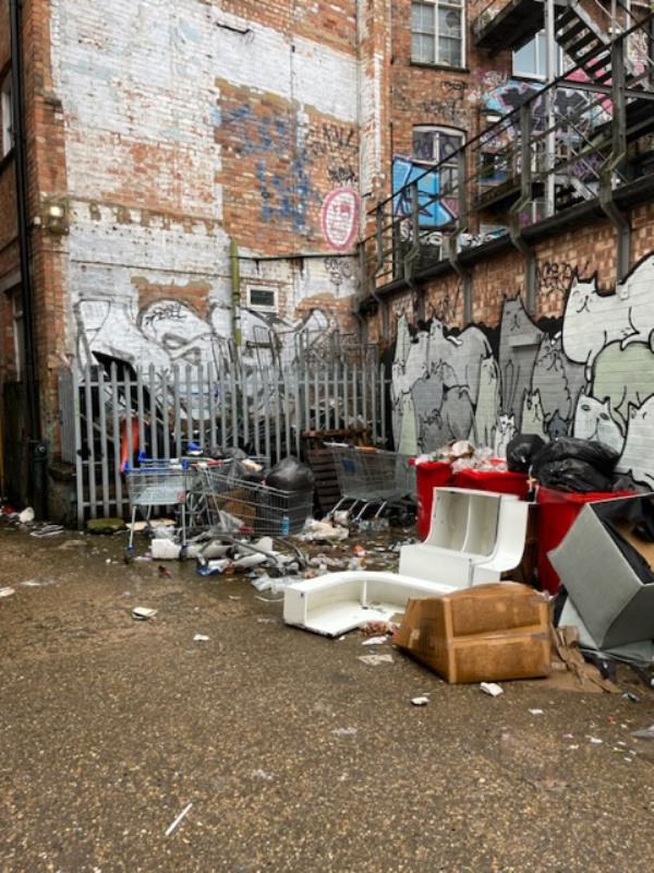 Flytipping, human excrement, used needles. 
Ongoing problem ignored by private land owners-17 Church Gate, Leicester, LE1 3AL